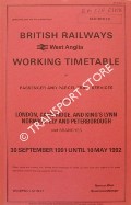 Working Timetable of Passenger & Parcel train services - Section LB - London, Cambridge, and King's Lynn, Norwich, Ely and Peterborough and branches - 30 September 1991 until 10 May 1992 by British Railways West Anglia